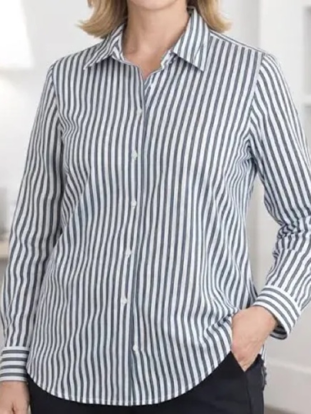 Foxcroft for Appleseed Black and White Striped Blouse size 6P